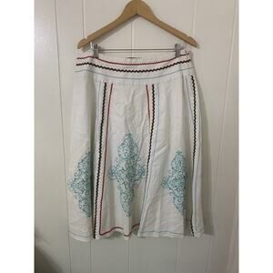 Saint Tropez West Linen Skirt Size 12 Embroidered Rickrack Trim Retro Boho Beach
